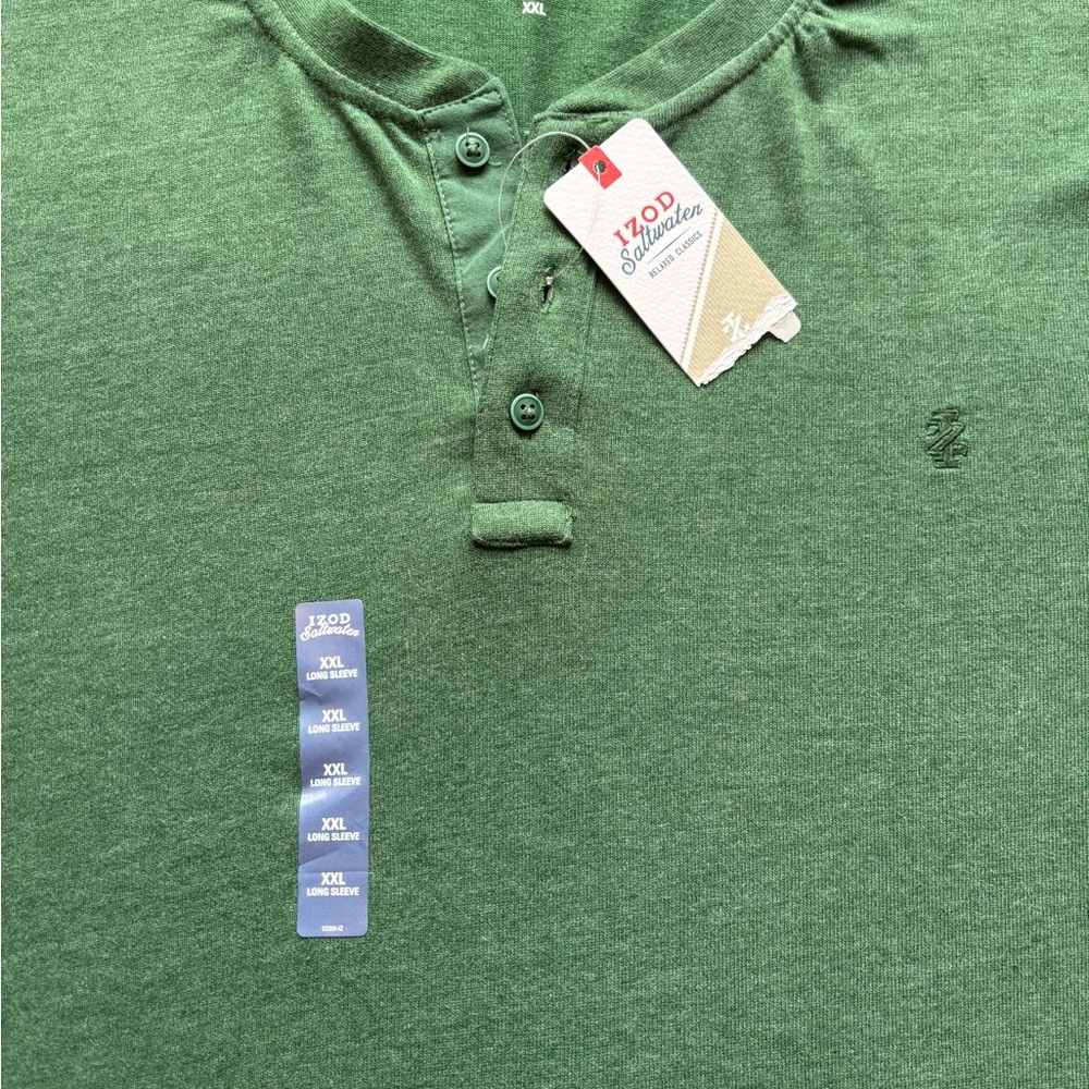 Nwt Mens Izod Saltwater Relaxed Classics Long Sleeve Green Henley Shirt Size XXL - Picture 4 of 6